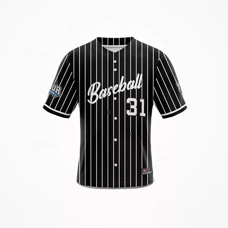 Zerk egiten du Pinstripe Beisbol Jerseya betiko kirol-arropa bat